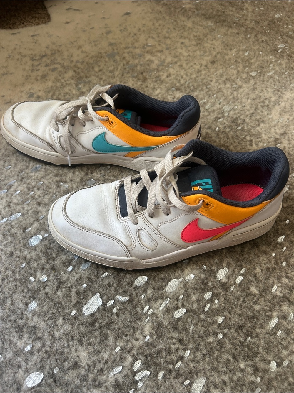 Nike Kids Low-Top Sneakers in White with Pink, Teal & Yellow Accents